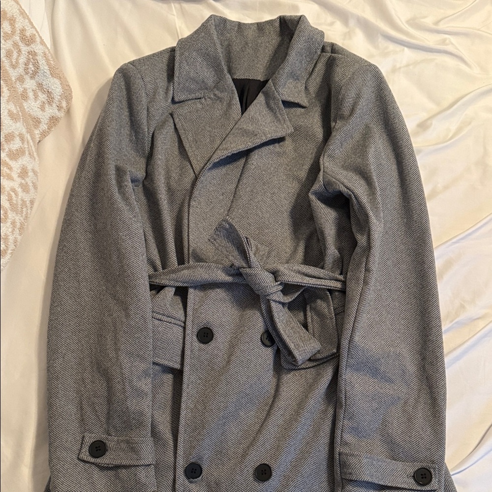 Gray Long Double-Breasted Coat - image 1